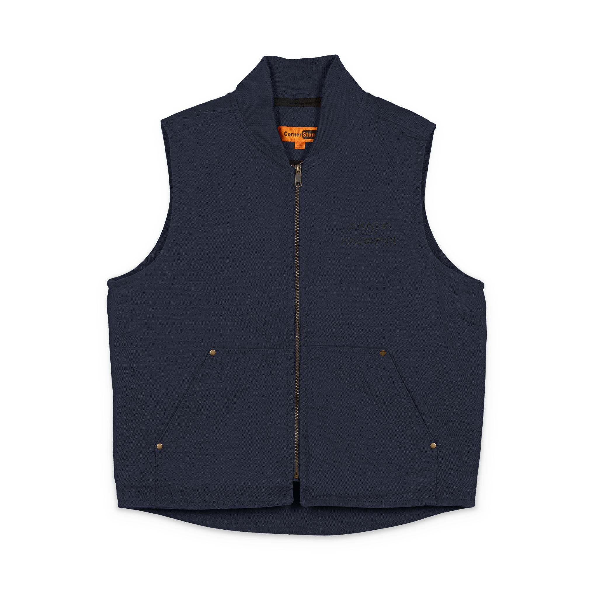 Washed Duck Cloth Work Vest – Embroidered Brown Utility Vest