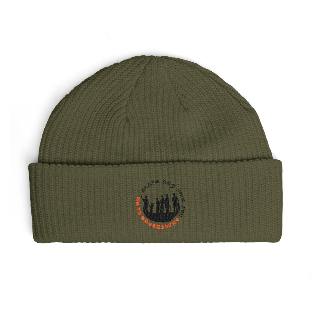 Cuffed Beanie — Rustic Mountain Silhouette Embroidered Knit Hat