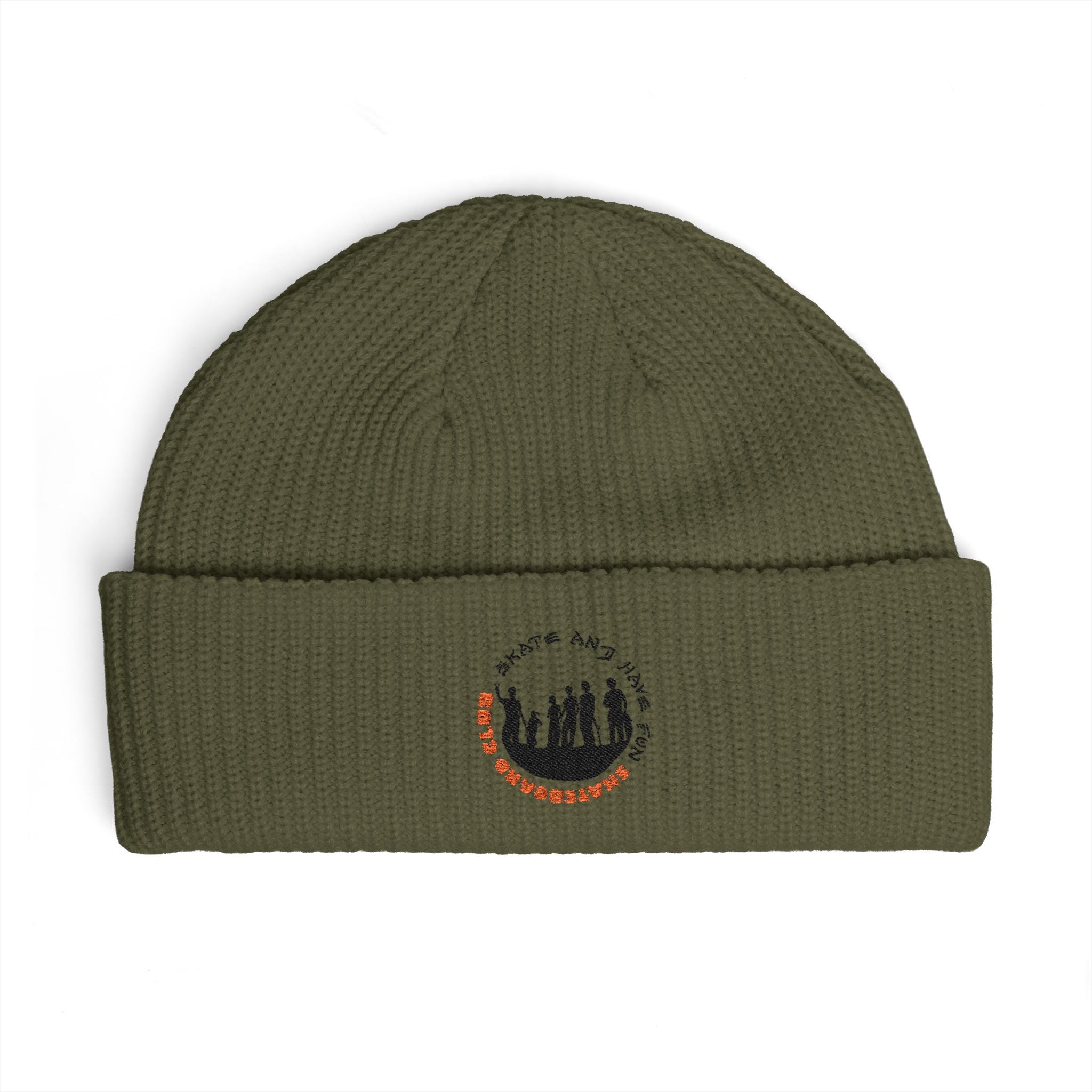 Cuffed Beanie — Rustic Mountain Silhouette Embroidered Knit Hat
