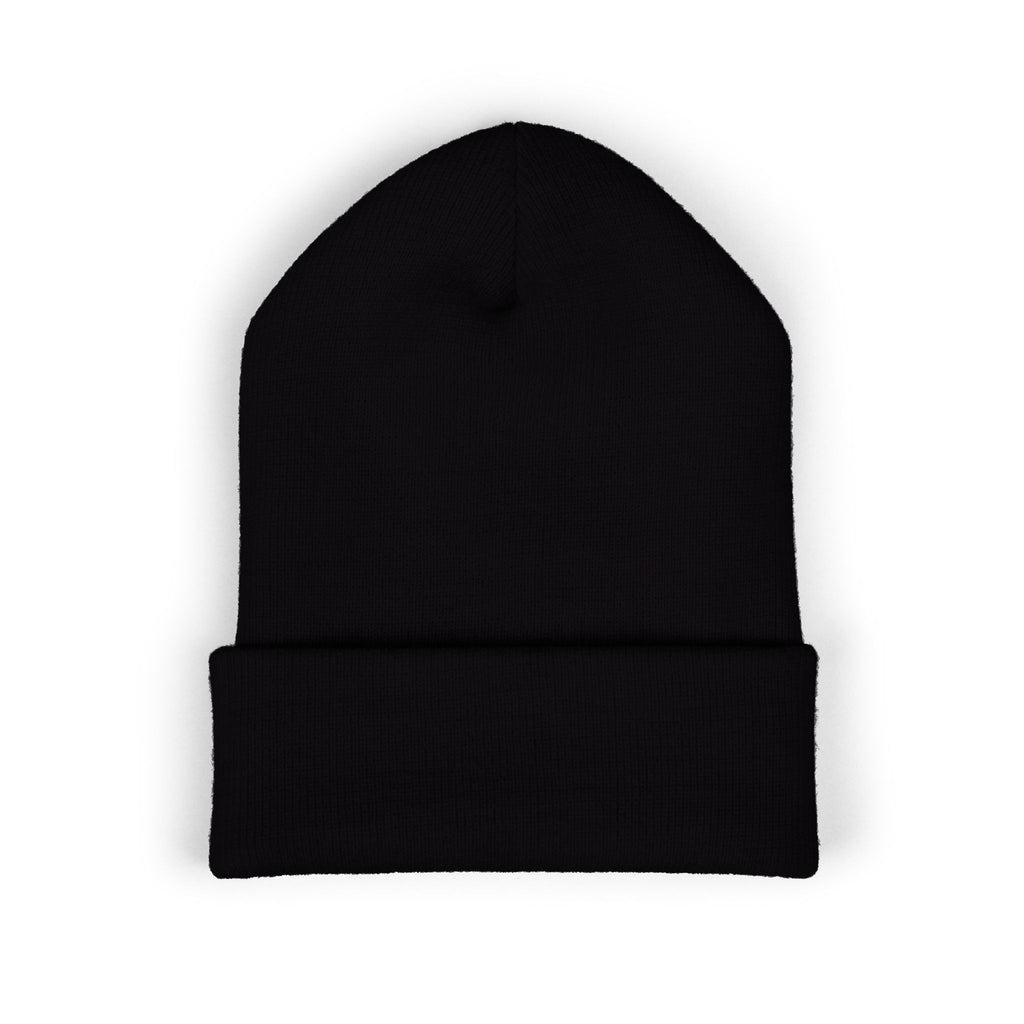 Embroidered Gold Badge Cuffed Beanie — Classic Winter Knit Hat
