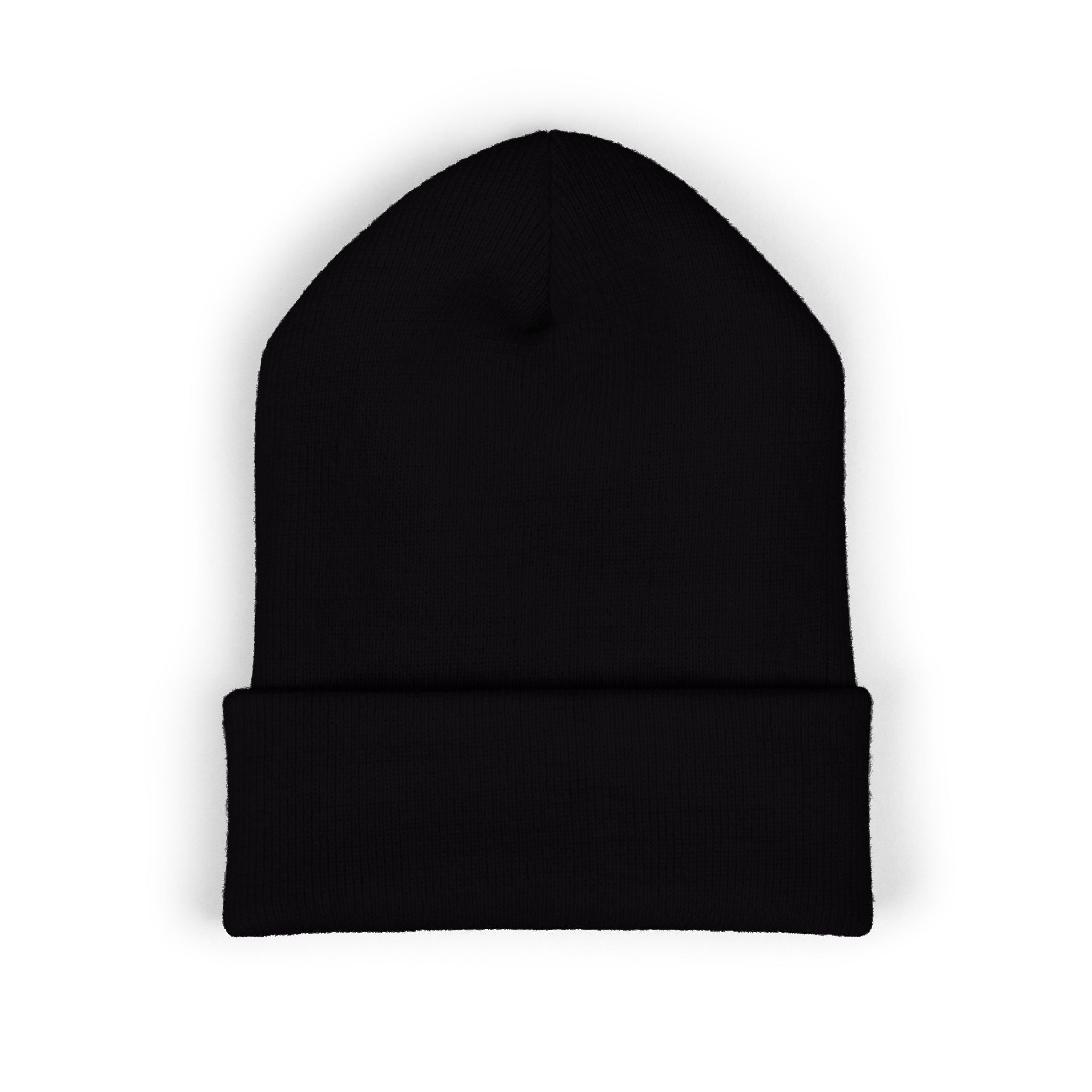 Embroidered Gold Badge Cuffed Beanie — Classic Winter Knit Hat