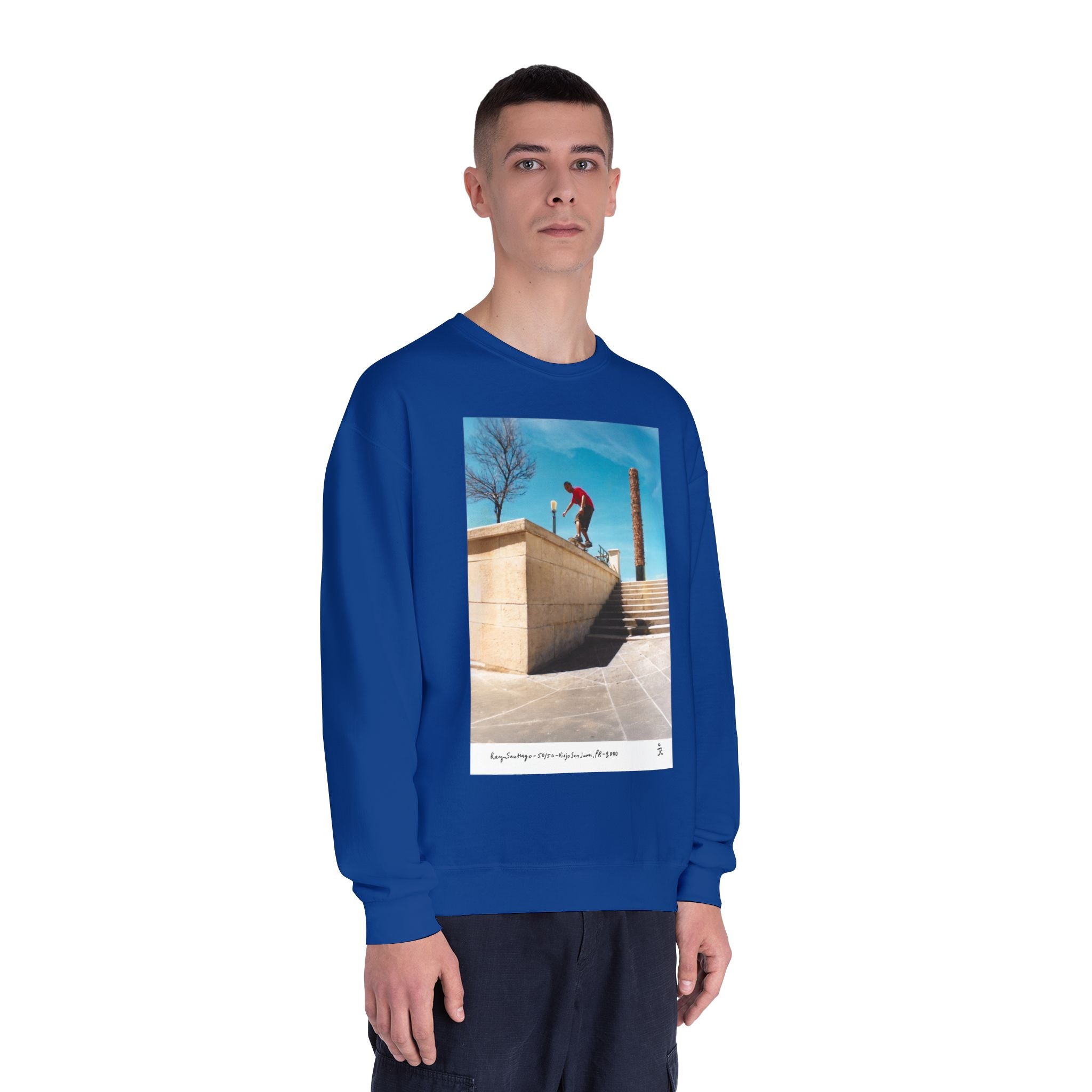 Skateboarding Photo Crewneck Sweatshirt — Urban Skateboarder Graphic