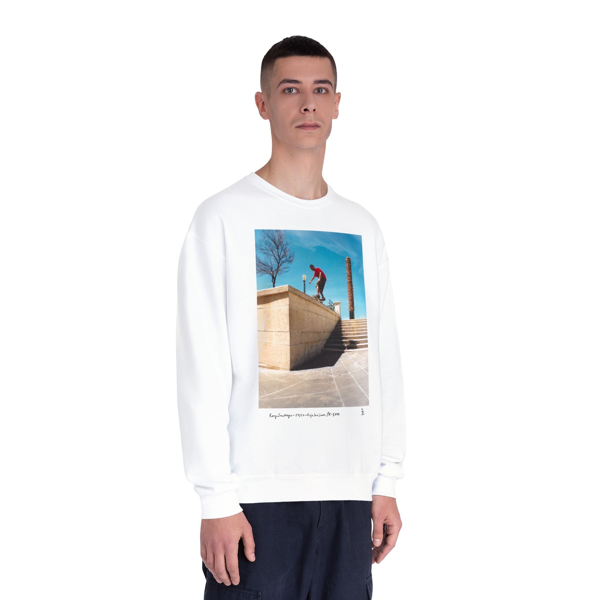 Skateboarding Photo Crewneck Sweatshirt — Urban Skateboarder Graphic