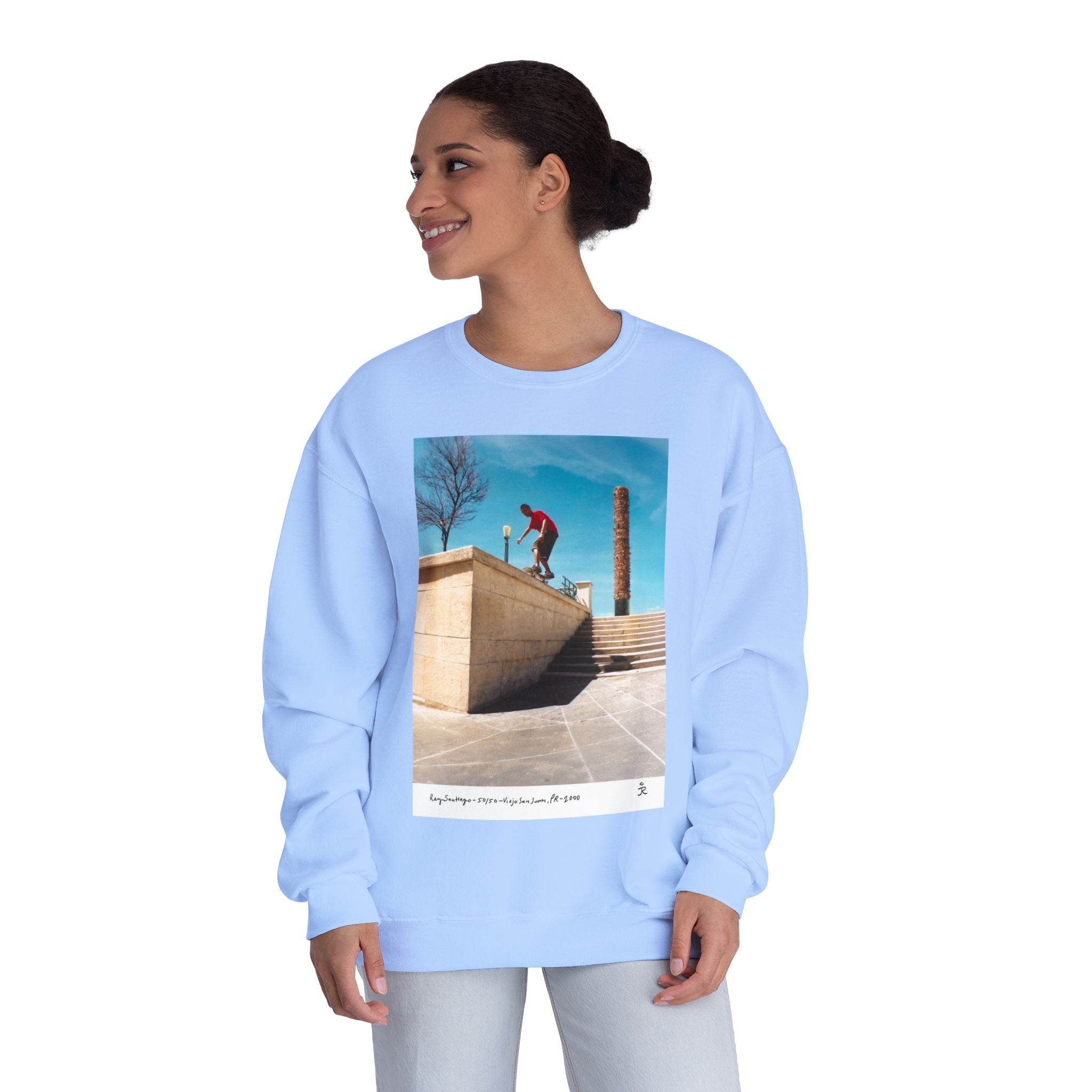 Skateboarding Photo Crewneck Sweatshirt — Urban Skateboarder Graphic