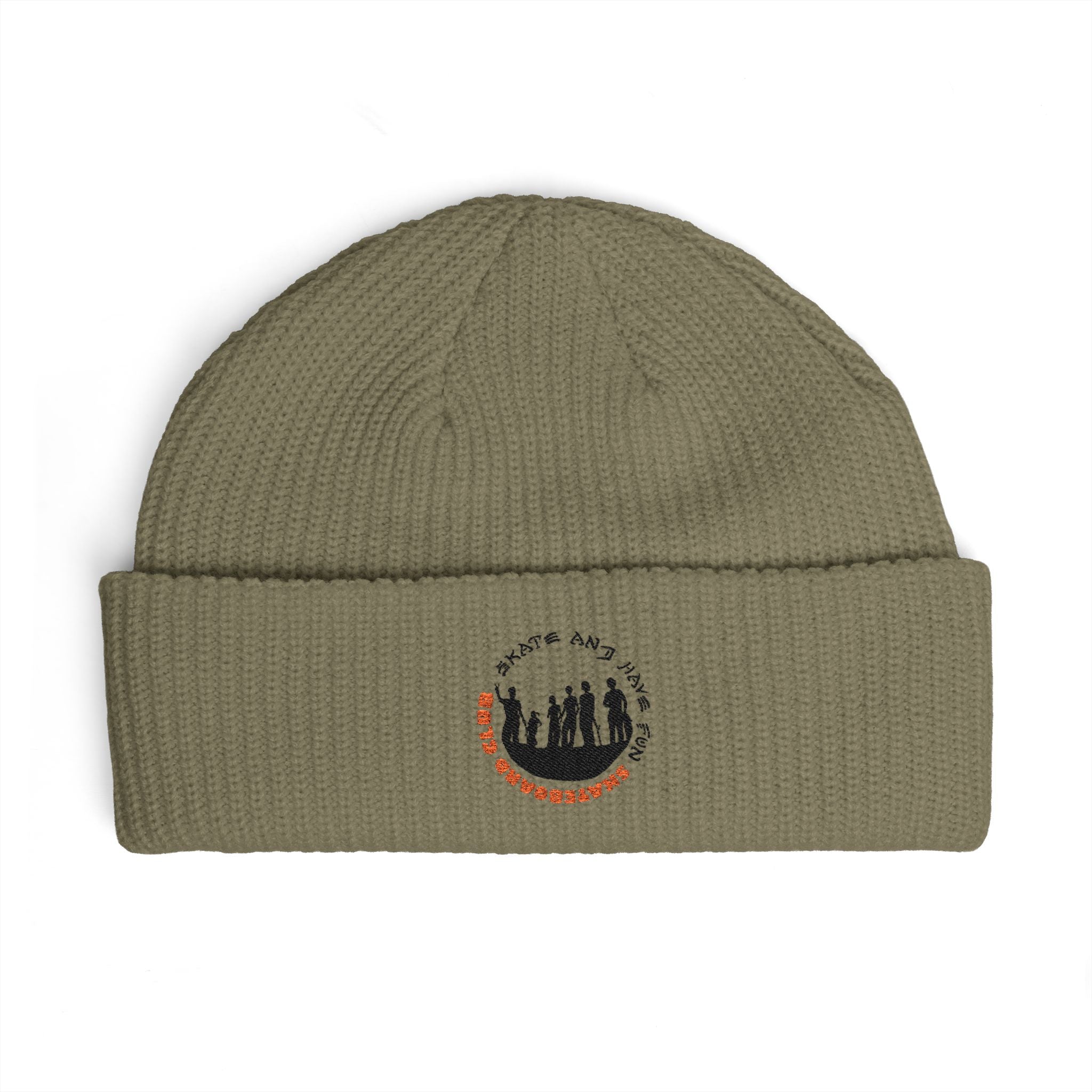 Cuffed Beanie — Rustic Mountain Silhouette Embroidered Knit Hat