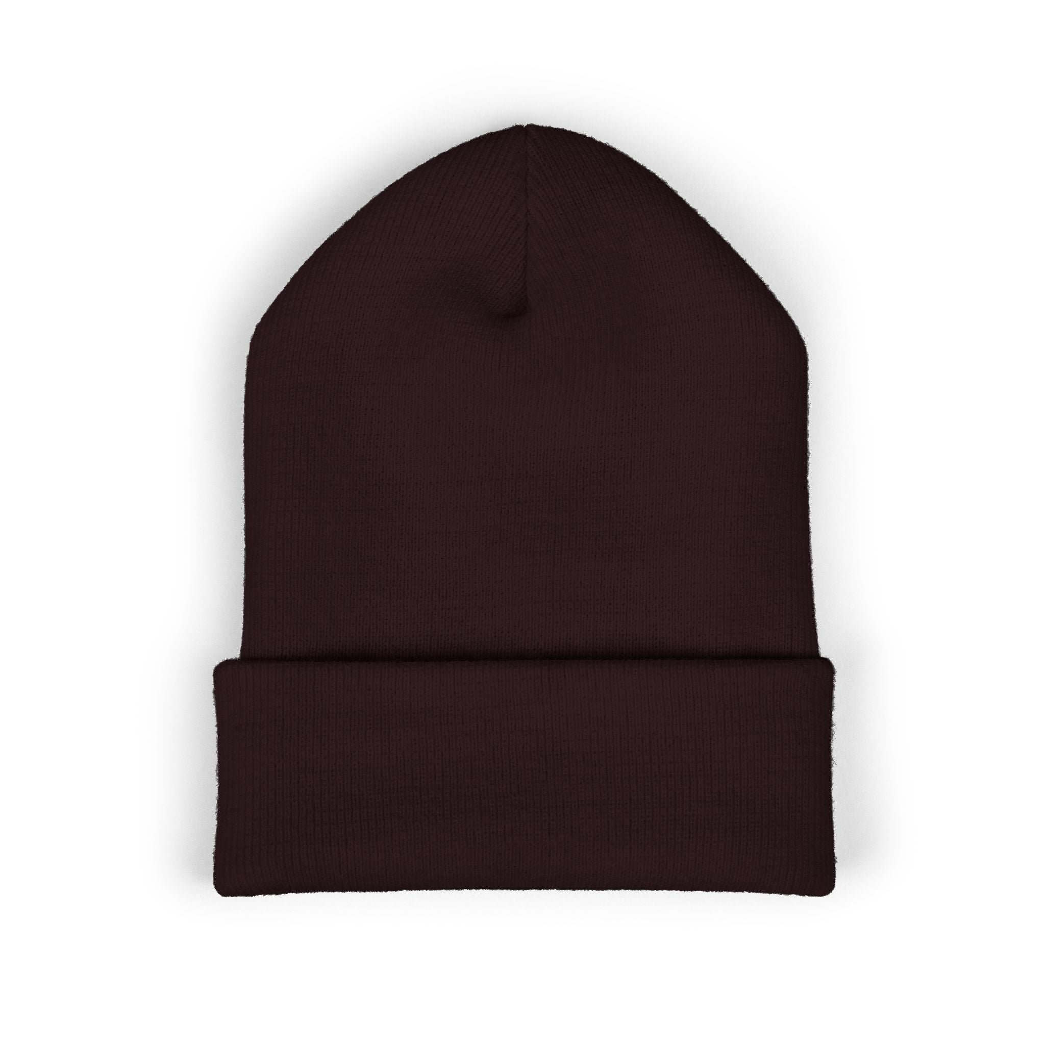 Embroidered Gold Badge Cuffed Beanie — Classic Winter Knit Hat