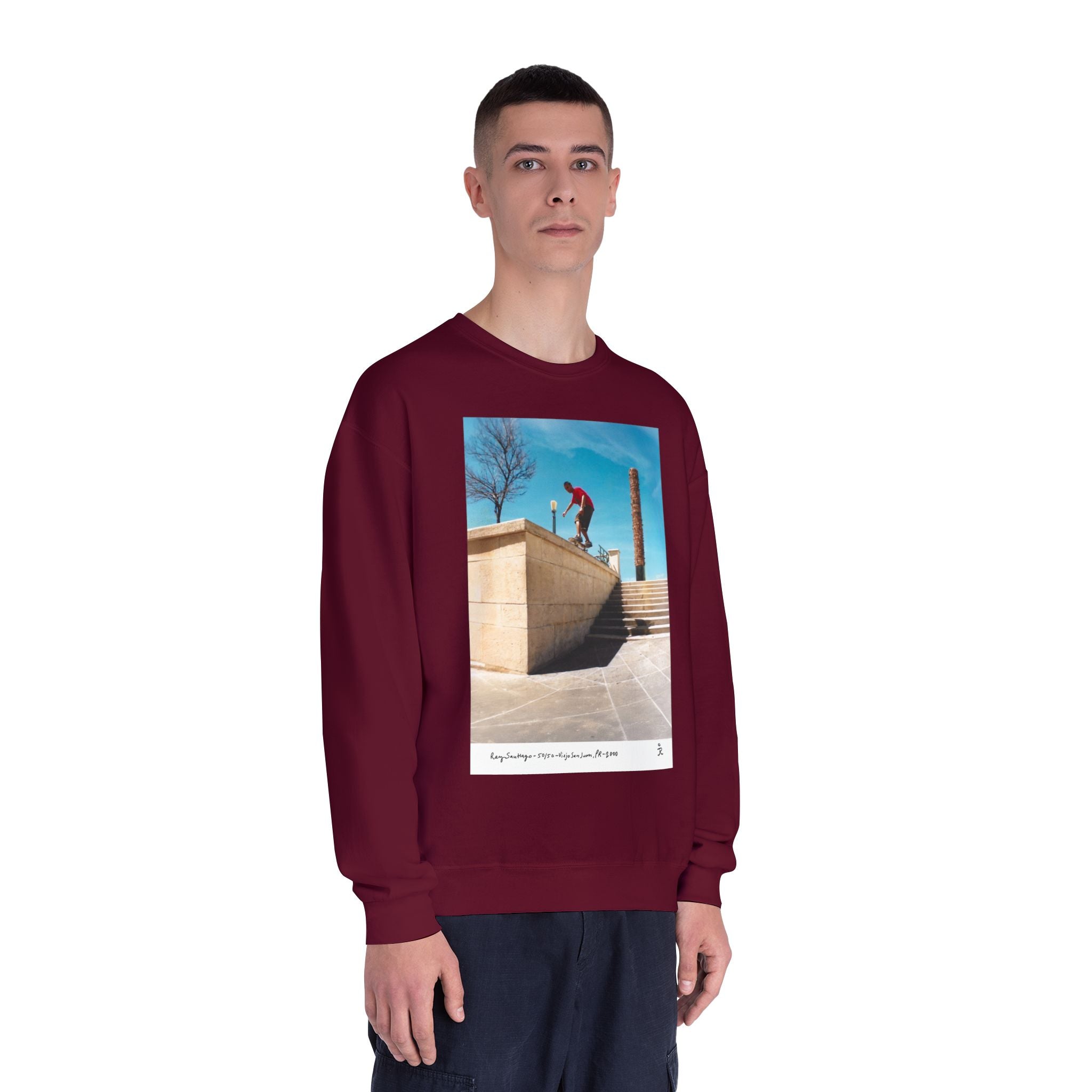 Skateboarding Photo Crewneck Sweatshirt — Urban Skateboarder Graphic