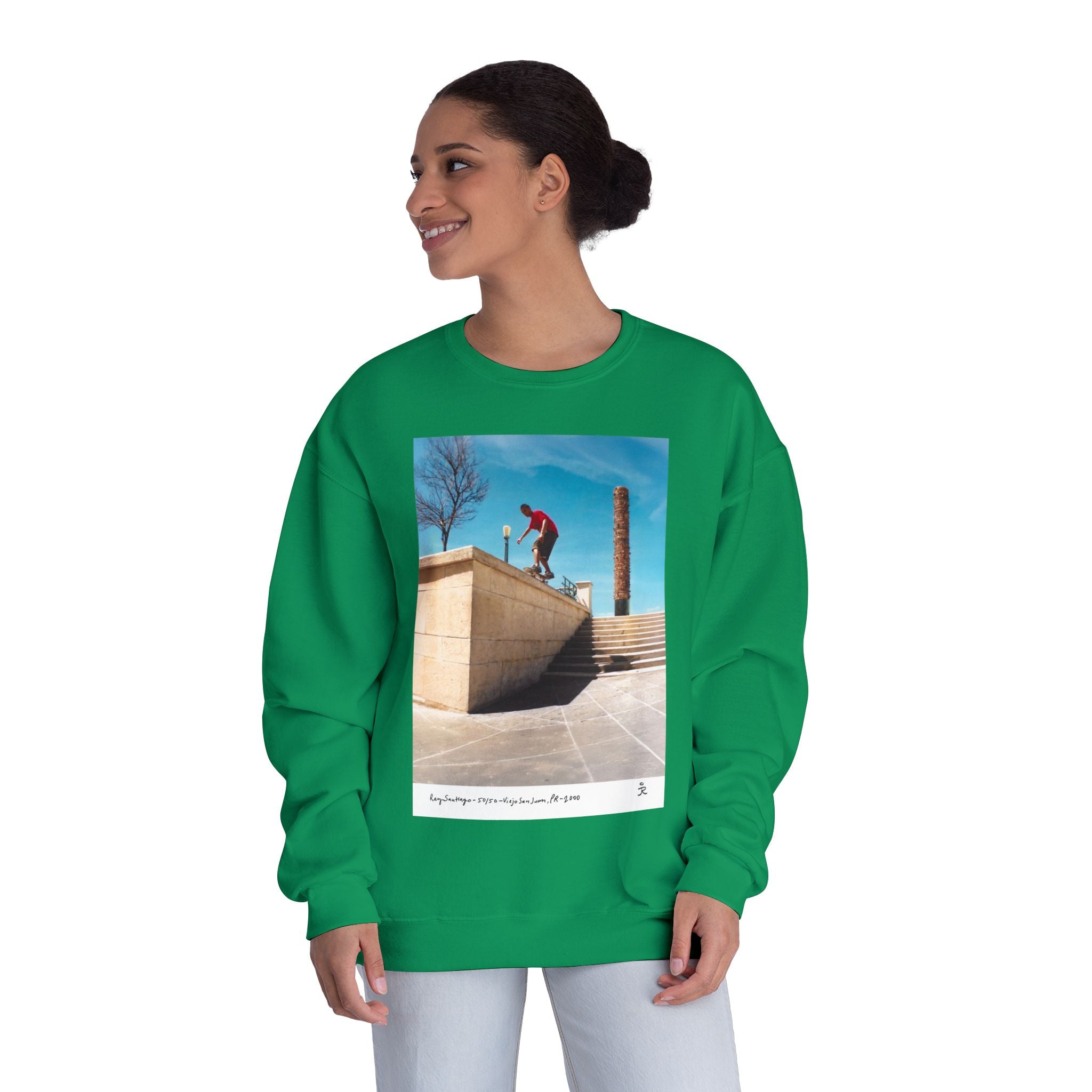 Skateboarding Photo Crewneck Sweatshirt — Urban Skateboarder Graphic