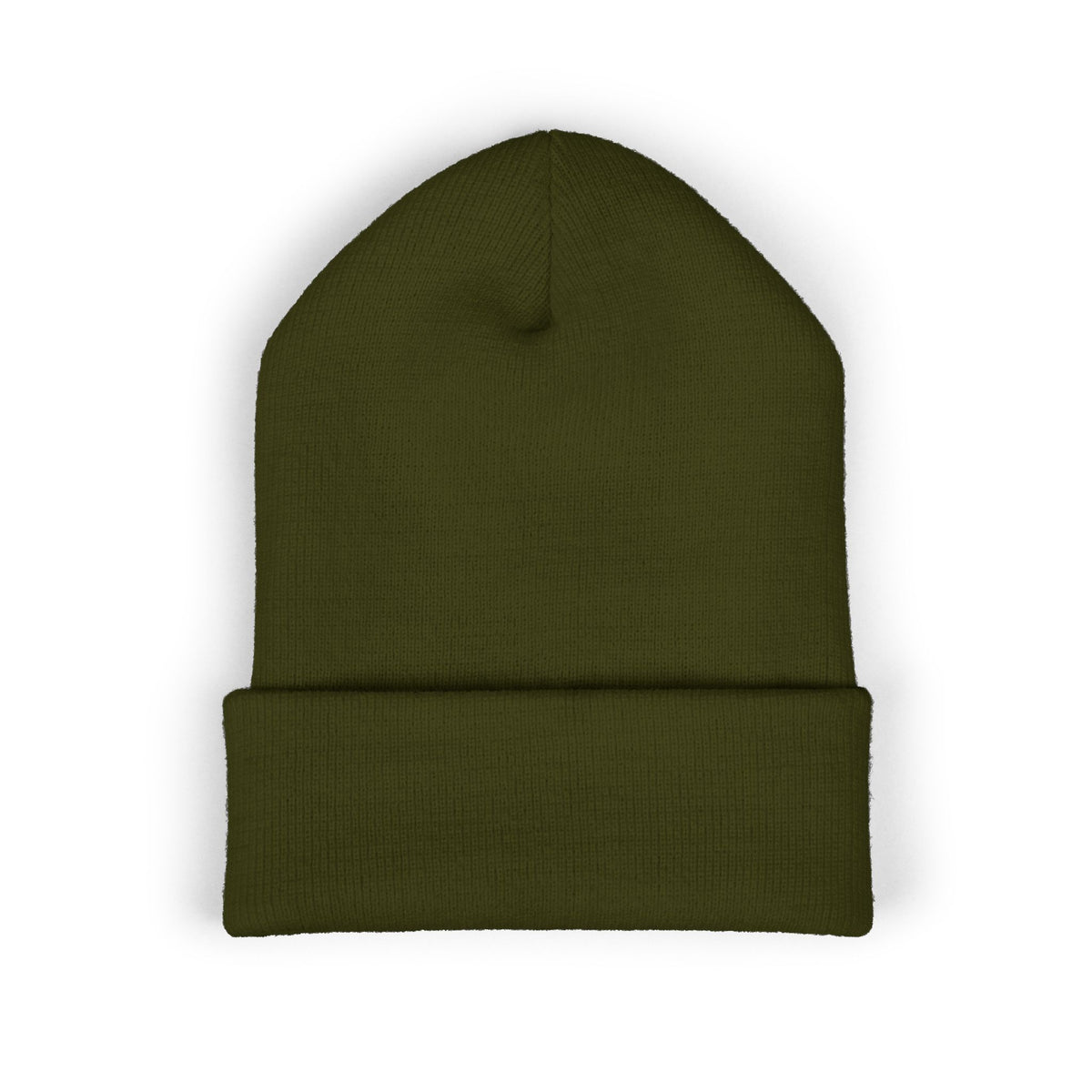 Embroidered Gold Badge Cuffed Beanie — Classic Winter Knit Hat