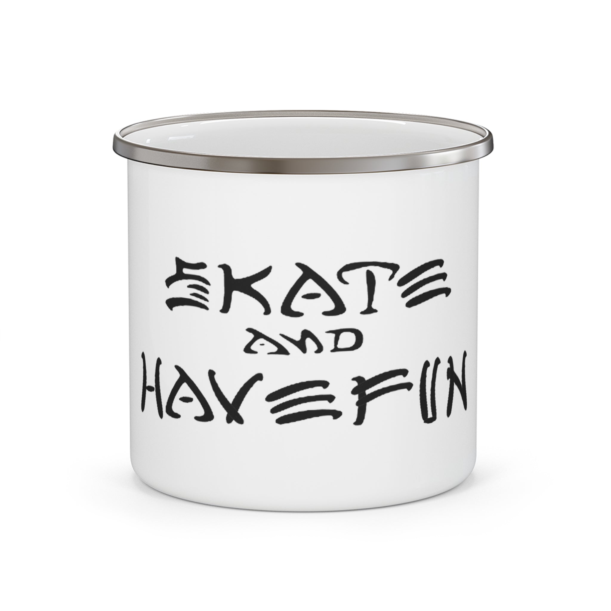 Enamel Camping Mug — "Skate and Have Fun" Retro Skateboard Coffee Cup