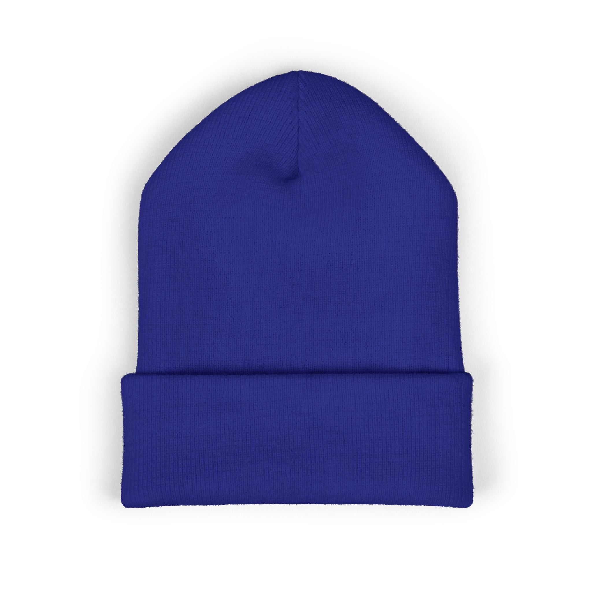Embroidered Gold Badge Cuffed Beanie — Classic Winter Knit Hat