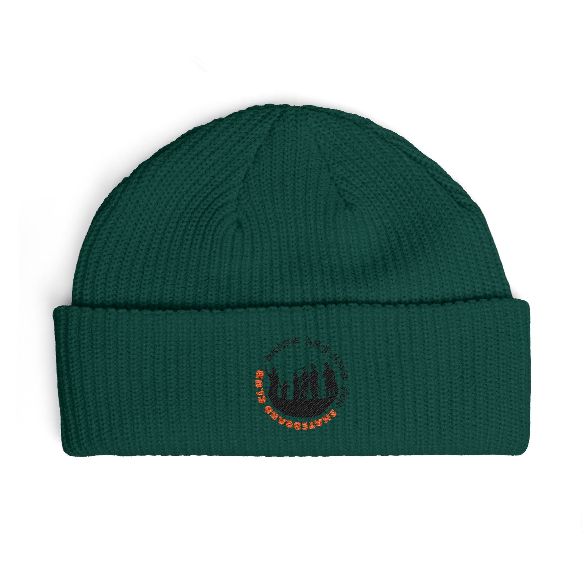 Cuffed Beanie — Rustic Mountain Silhouette Embroidered Knit Hat