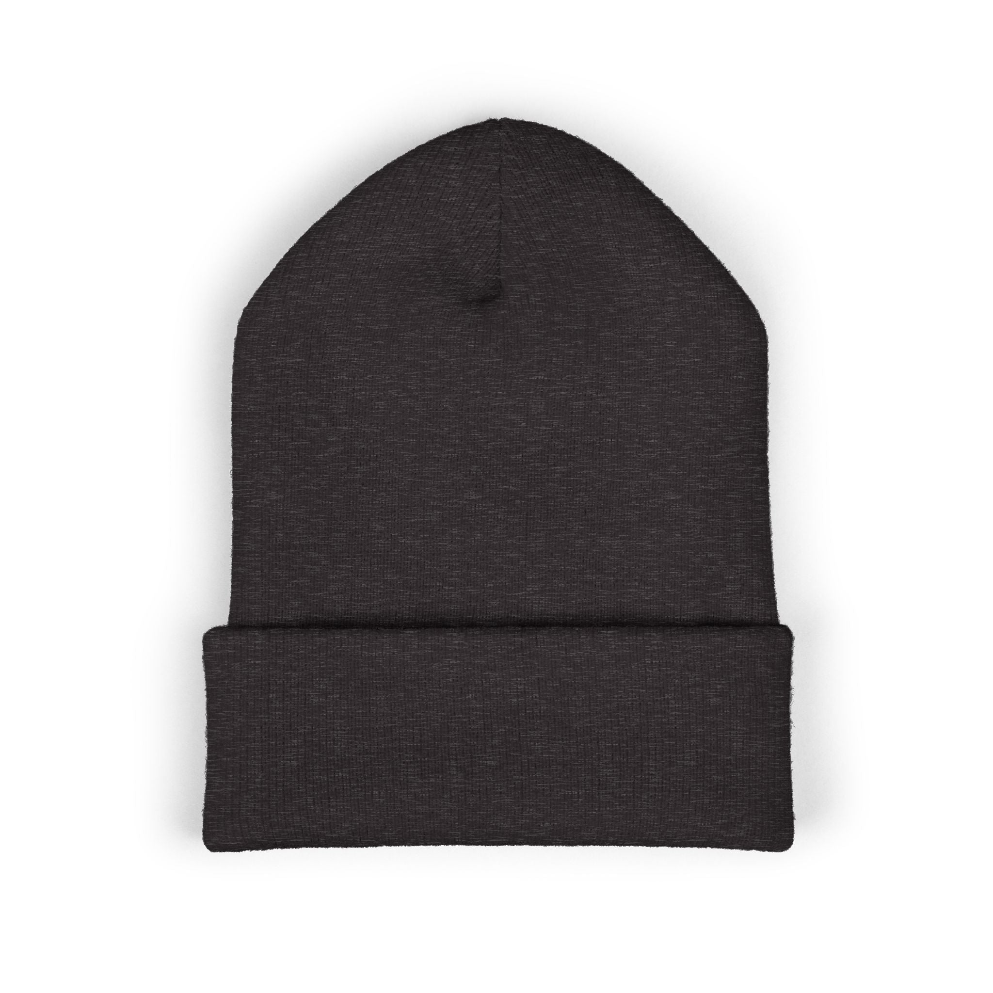 Embroidered Gold Badge Cuffed Beanie — Classic Winter Knit Hat