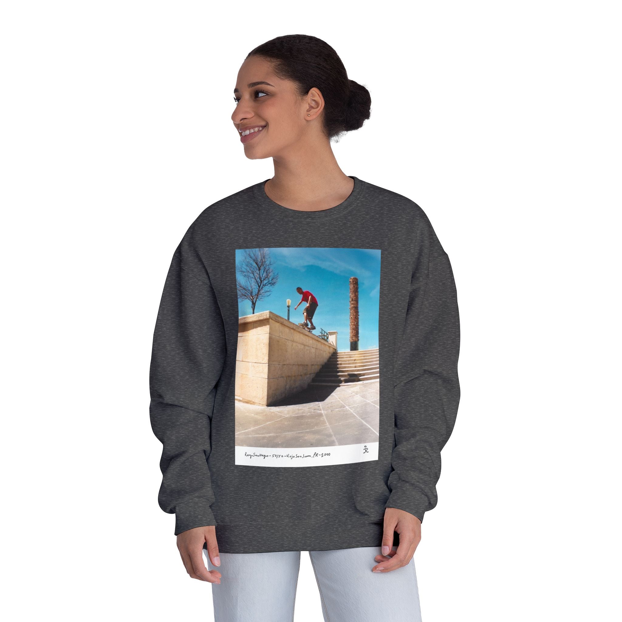 Skateboarding Photo Crewneck Sweatshirt — Urban Skateboarder Graphic