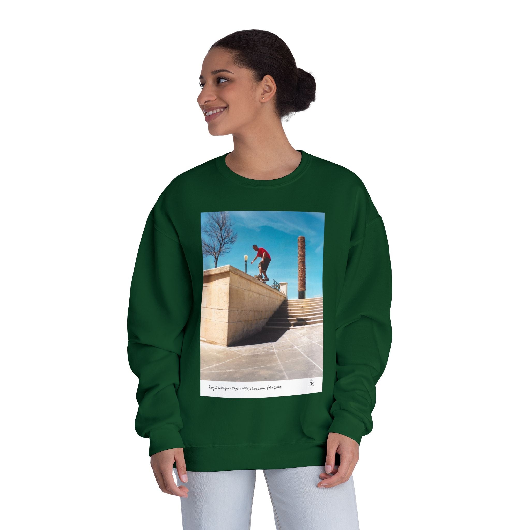 Skateboarding Photo Crewneck Sweatshirt — Urban Skateboarder Graphic