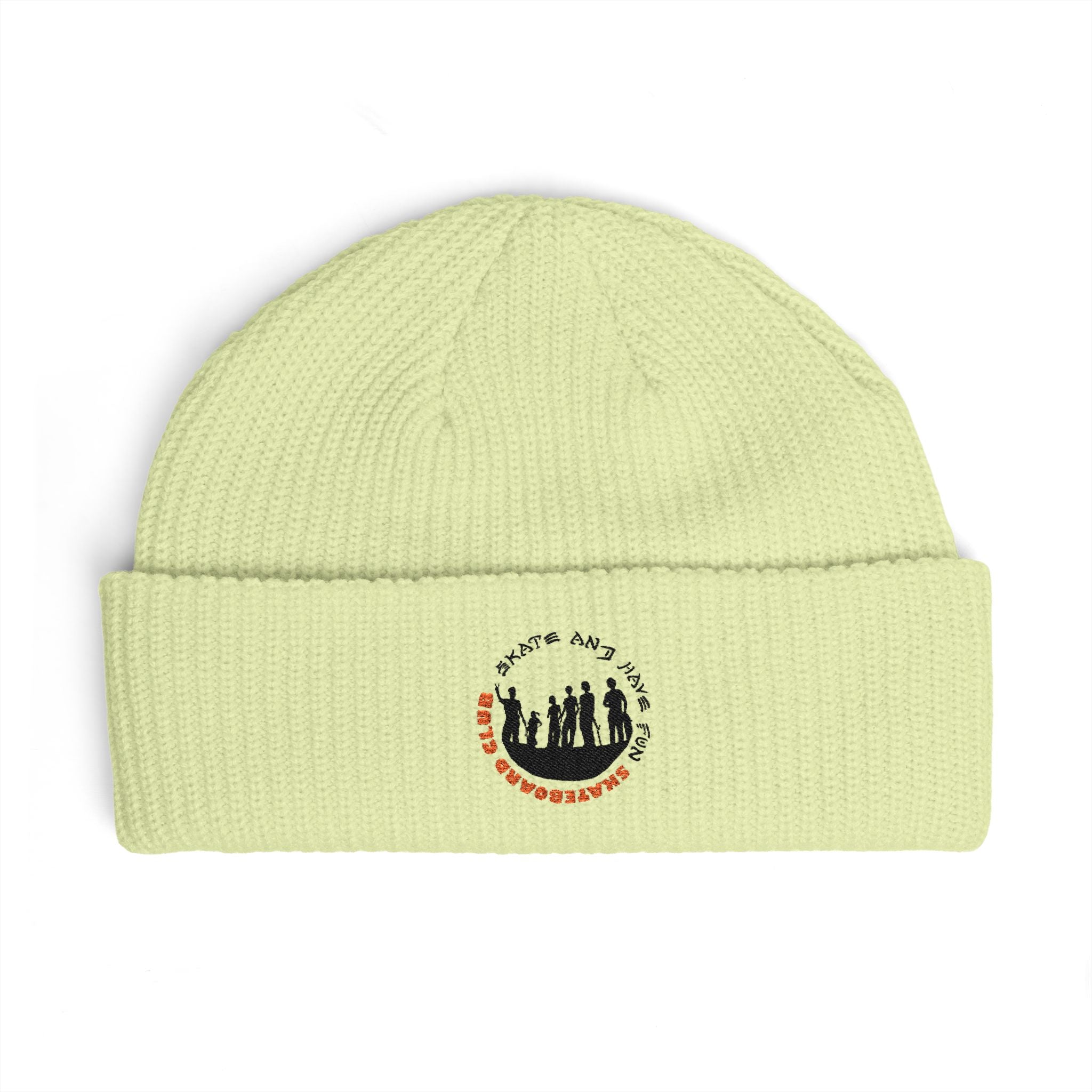 Cuffed Beanie — Rustic Mountain Silhouette Embroidered Knit Hat