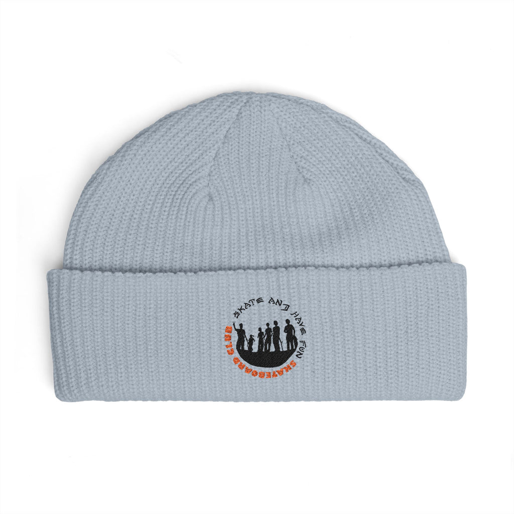 Cuffed Beanie — Rustic Mountain Silhouette Embroidered Knit Hat
