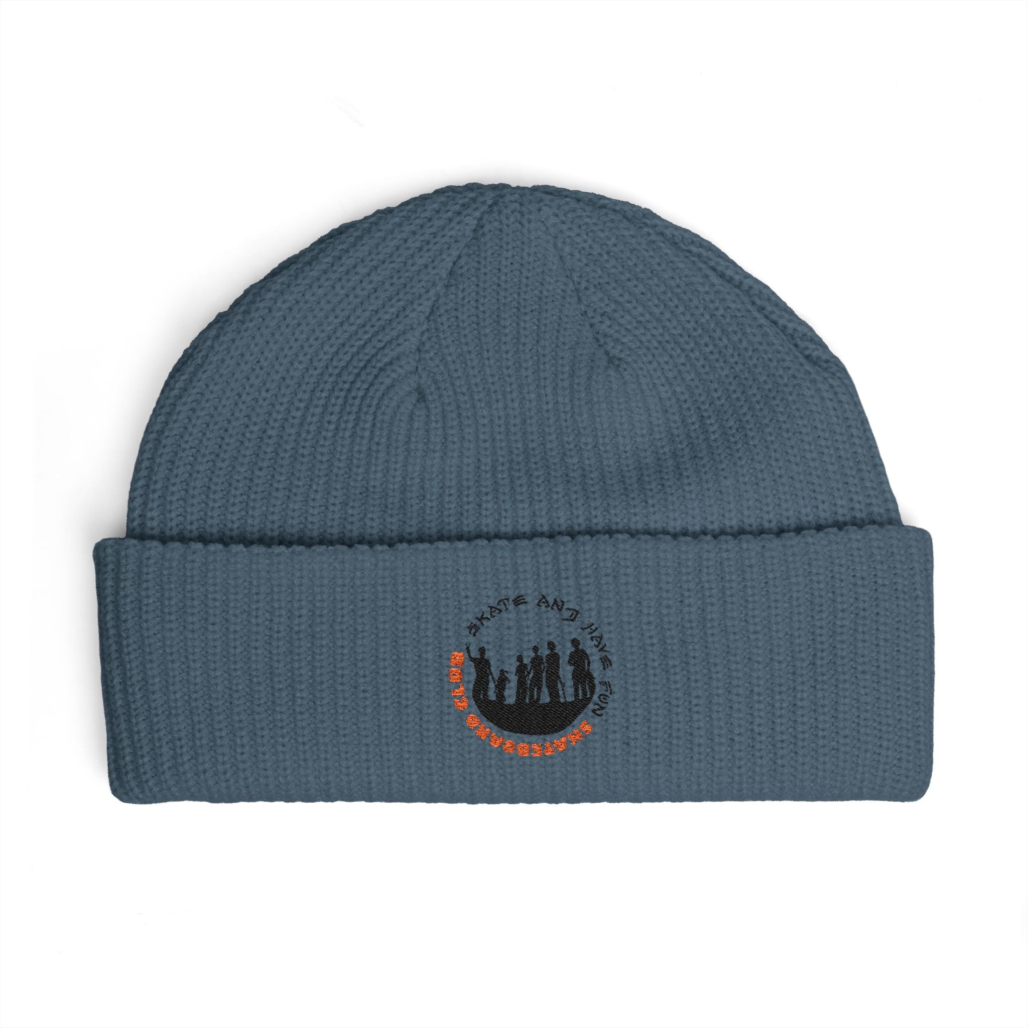 Cuffed Beanie — Rustic Mountain Silhouette Embroidered Knit Hat