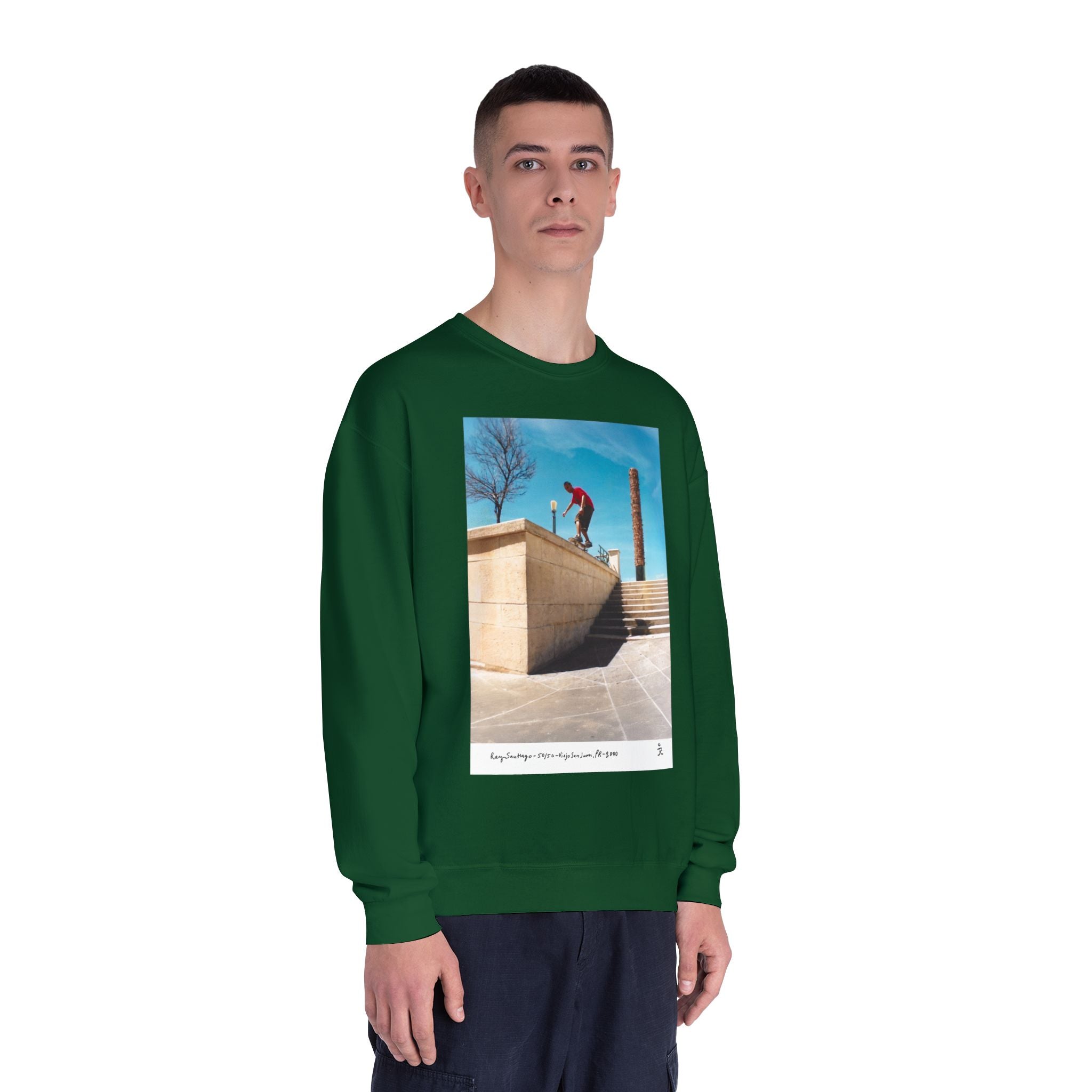 Skateboarding Photo Crewneck Sweatshirt — Urban Skateboarder Graphic