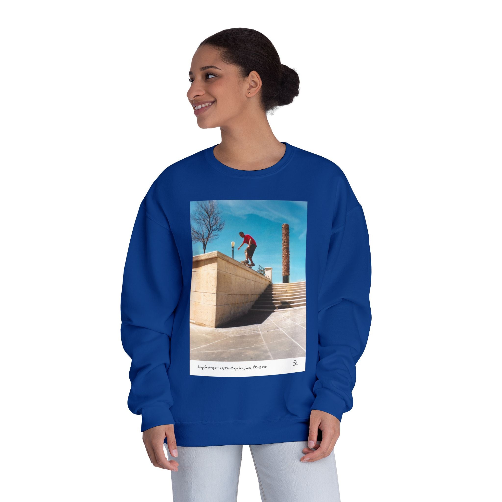 Skateboarding Photo Crewneck Sweatshirt — Urban Skateboarder Graphic