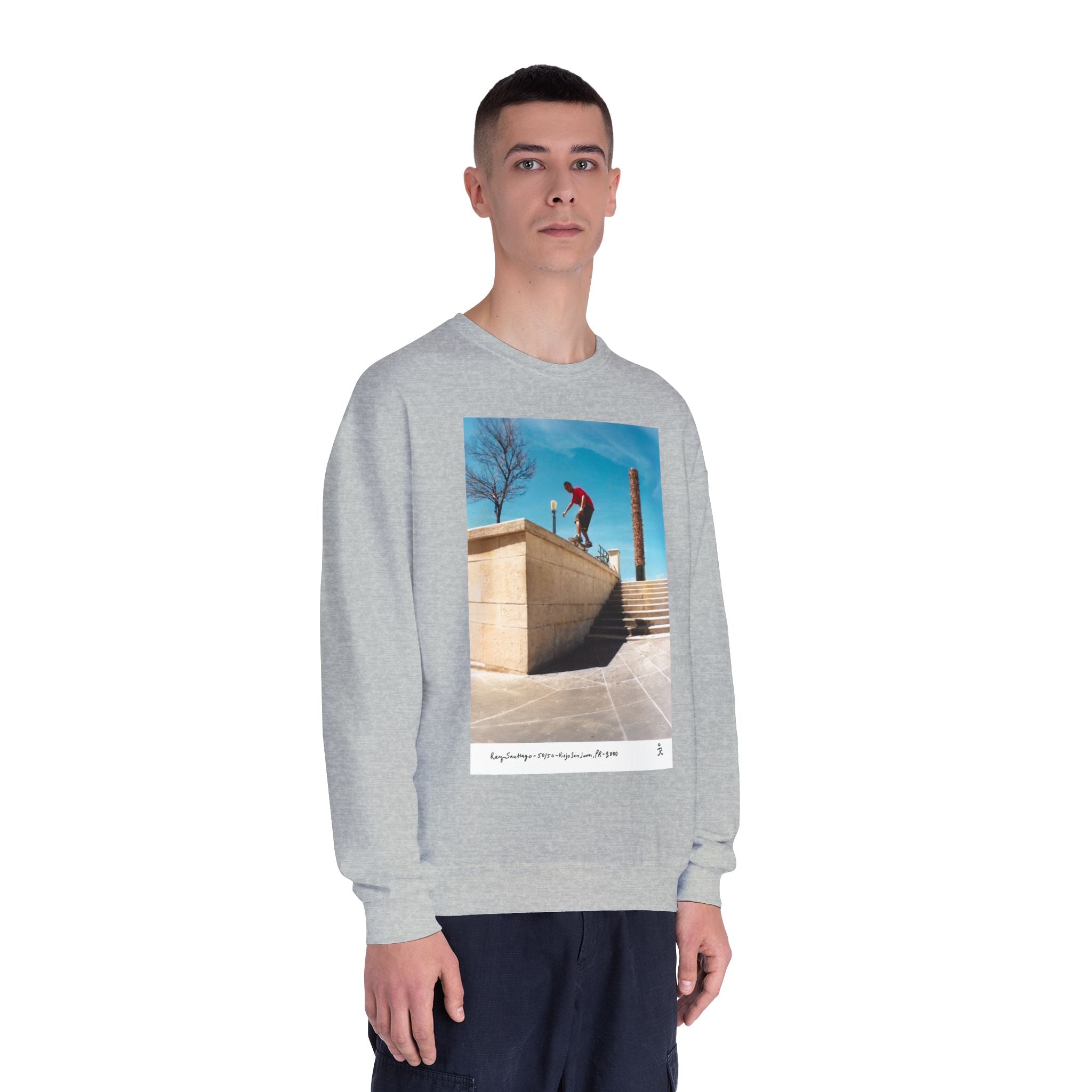 Skateboarding Photo Crewneck Sweatshirt — Urban Skateboarder Graphic