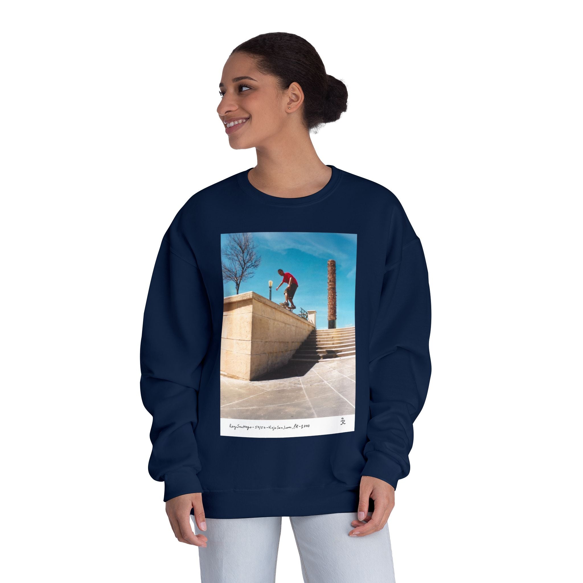 Skateboarding Photo Crewneck Sweatshirt — Urban Skateboarder Graphic