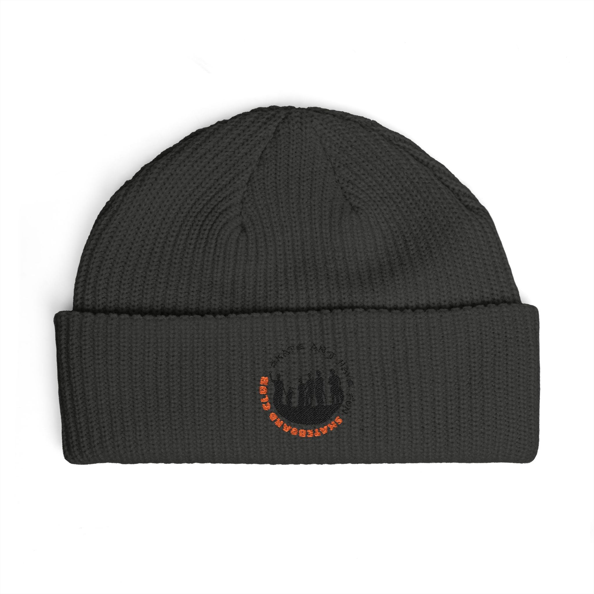 Cuffed Beanie — Rustic Mountain Silhouette Embroidered Knit Hat
