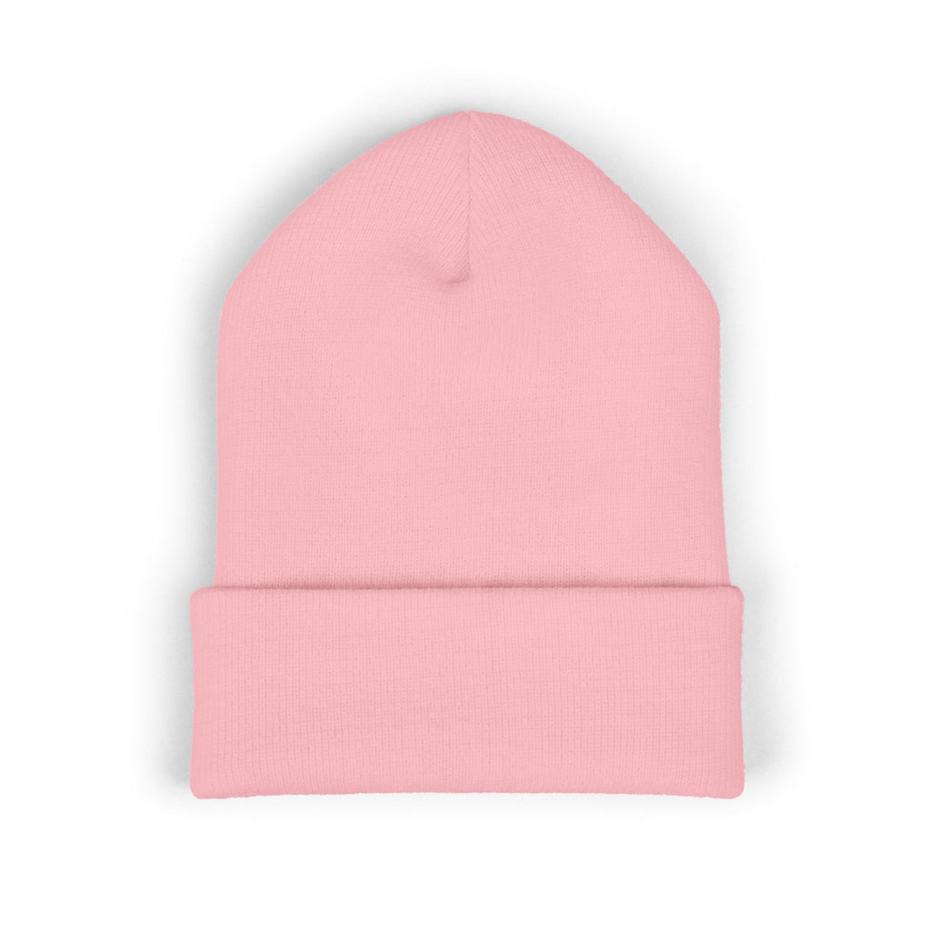 Embroidered Gold Badge Cuffed Beanie — Classic Winter Knit Hat