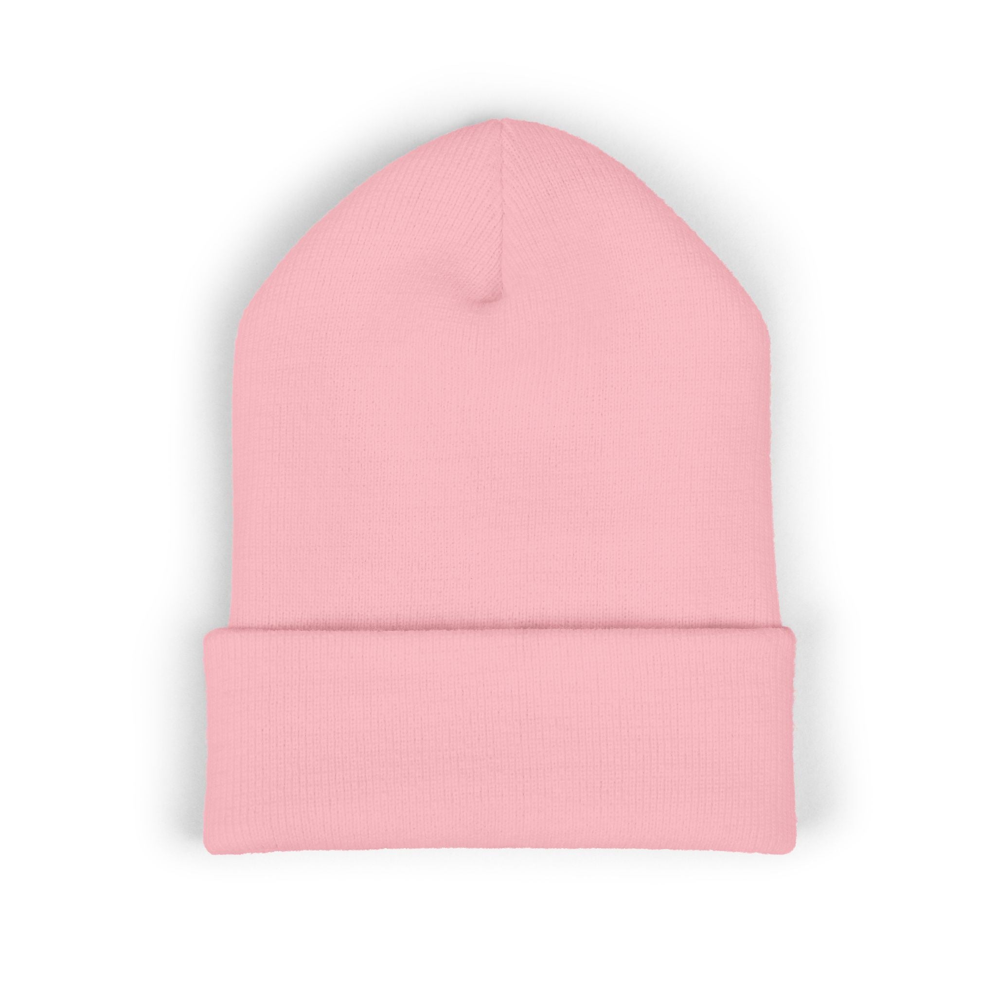 Embroidered Gold Badge Cuffed Beanie — Classic Winter Knit Hat