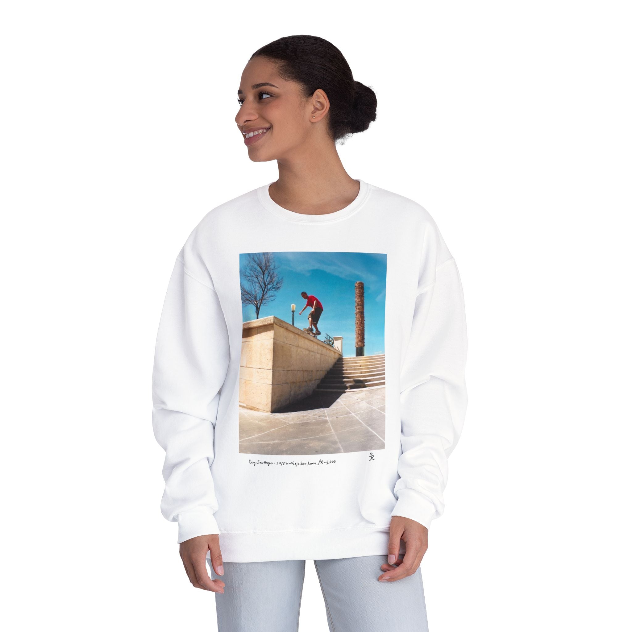 Skateboarding Photo Crewneck Sweatshirt — Urban Skateboarder Graphic
