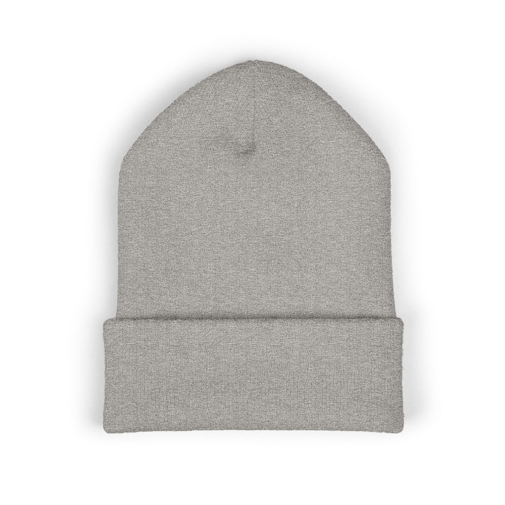 Embroidered Gold Badge Cuffed Beanie — Classic Winter Knit Hat