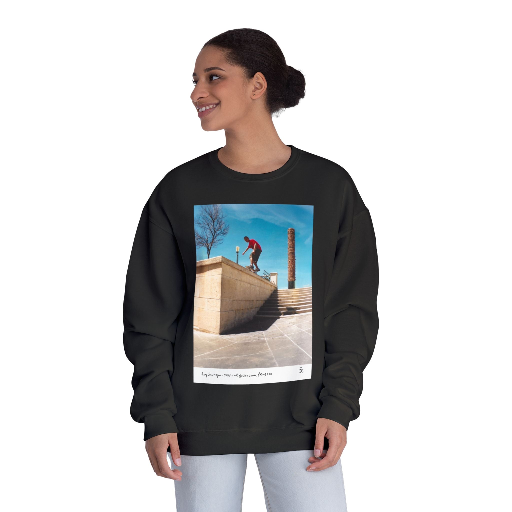 Skateboarding Photo Crewneck Sweatshirt — Urban Skateboarder Graphic