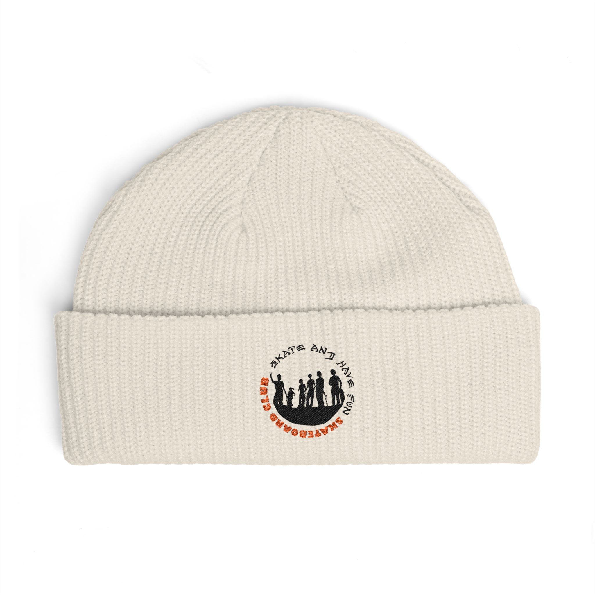 Cuffed Beanie — Rustic Mountain Silhouette Embroidered Knit Hat