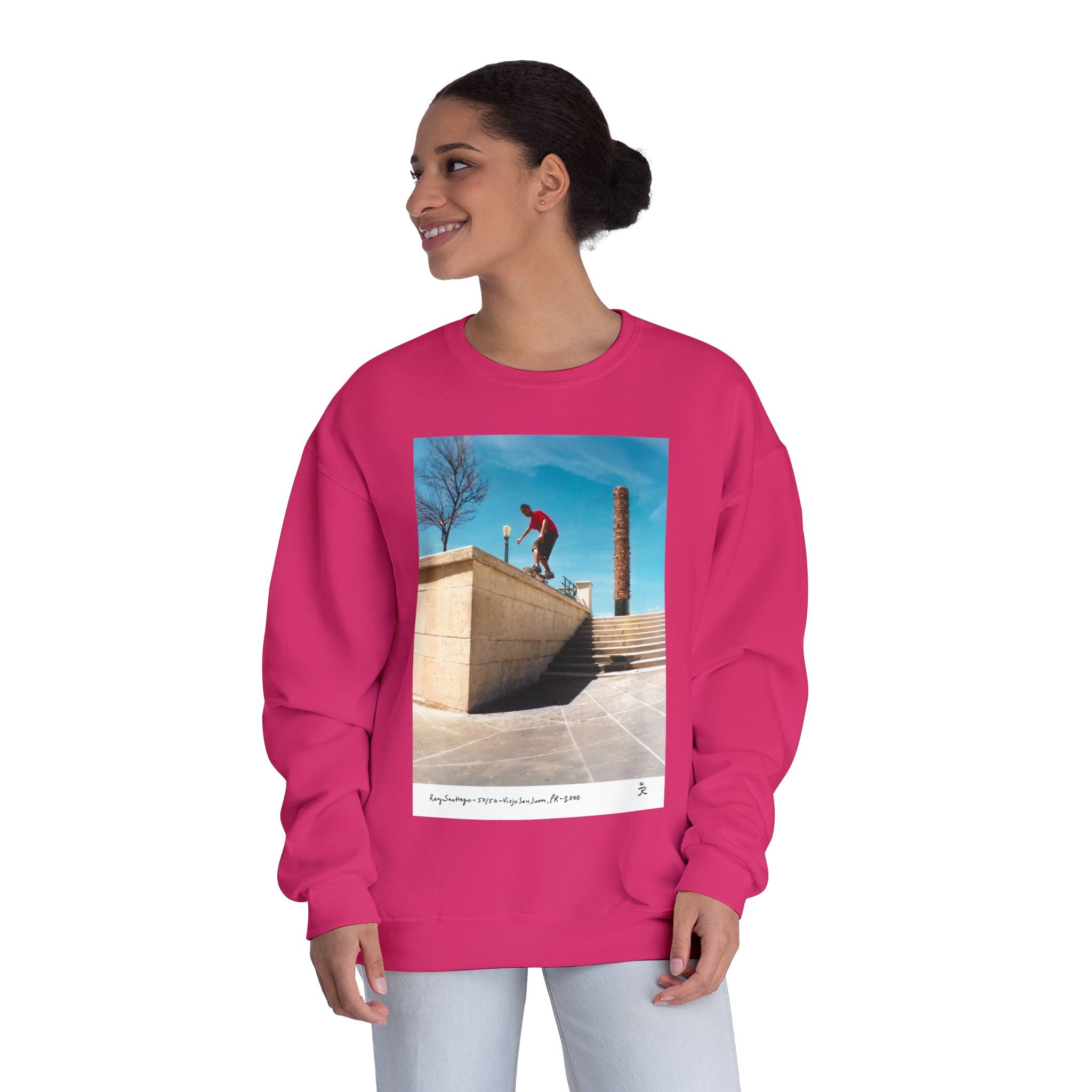 Skateboarding Photo Crewneck Sweatshirt — Urban Skateboarder Graphic