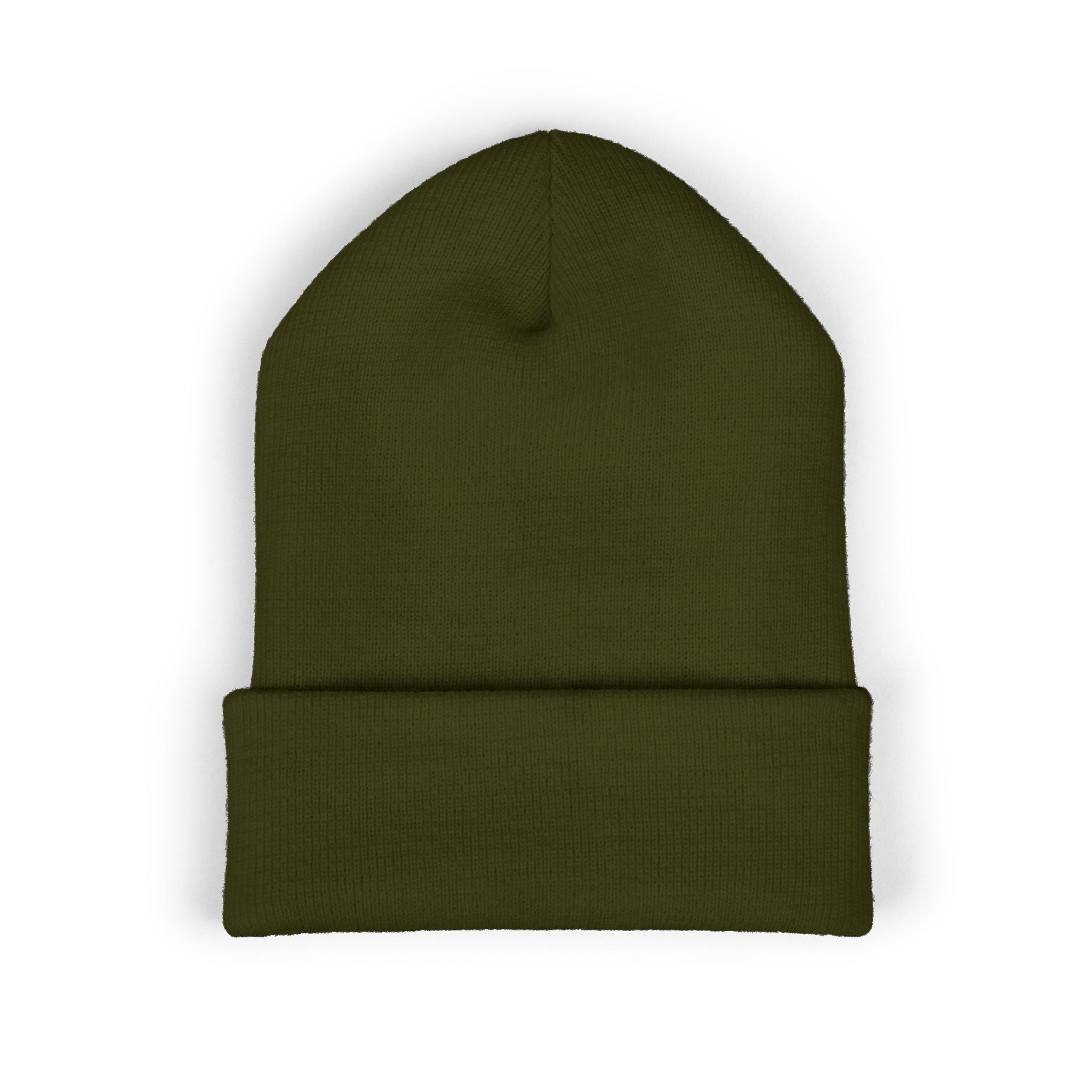 Embroidered Gold Badge Cuffed Beanie — Classic Winter Knit Hat