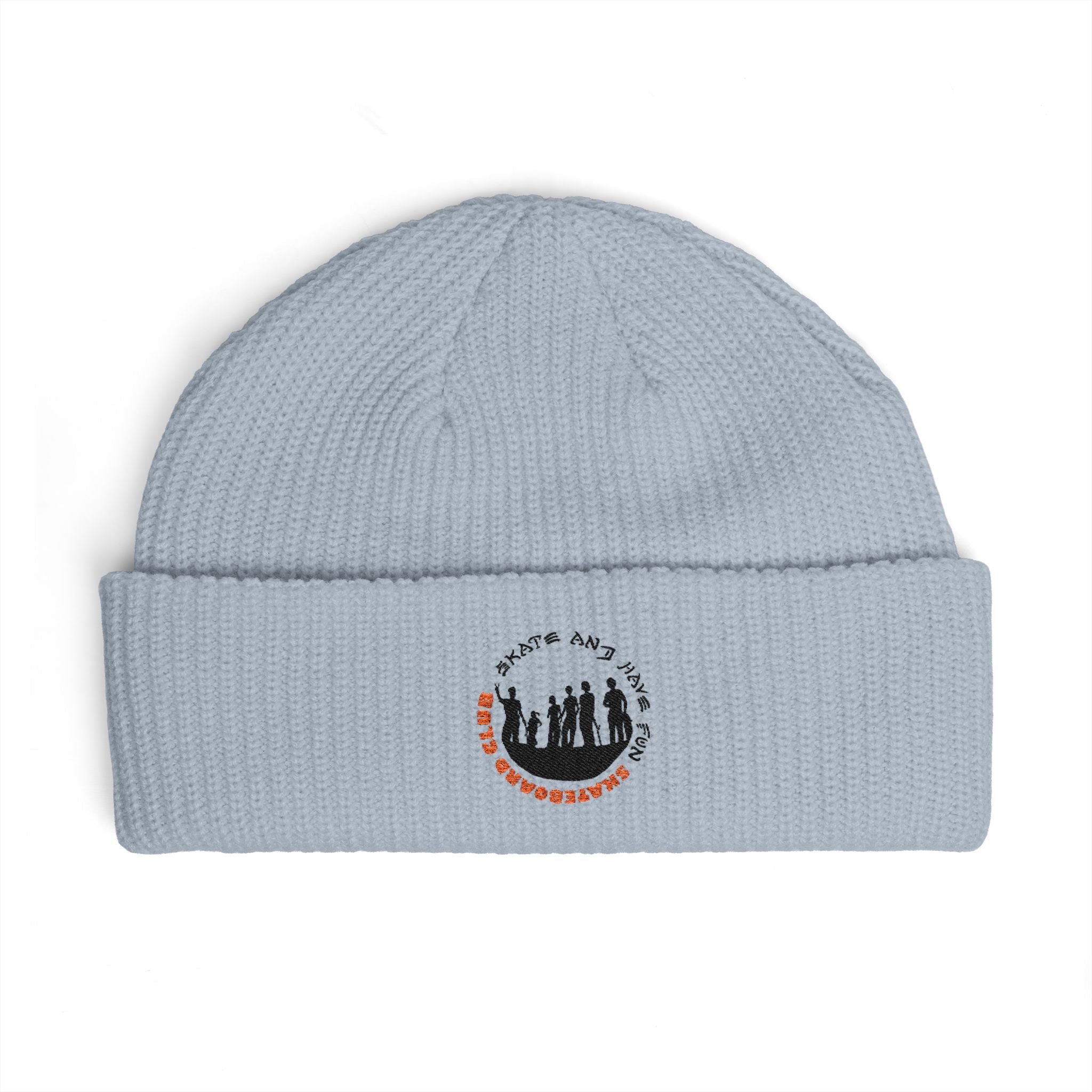 Cuffed Beanie — Rustic Mountain Silhouette Embroidered Knit Hat