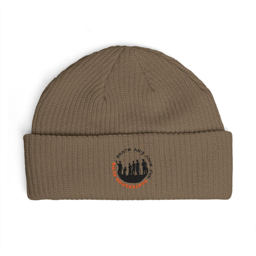 Cuffed Beanie — Rustic Mountain Silhouette Embroidered Knit Hat
