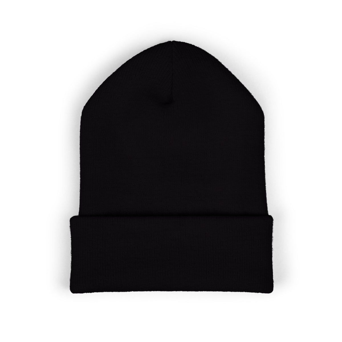 Embroidered Gold Badge Cuffed Beanie — Classic Winter Knit Hat