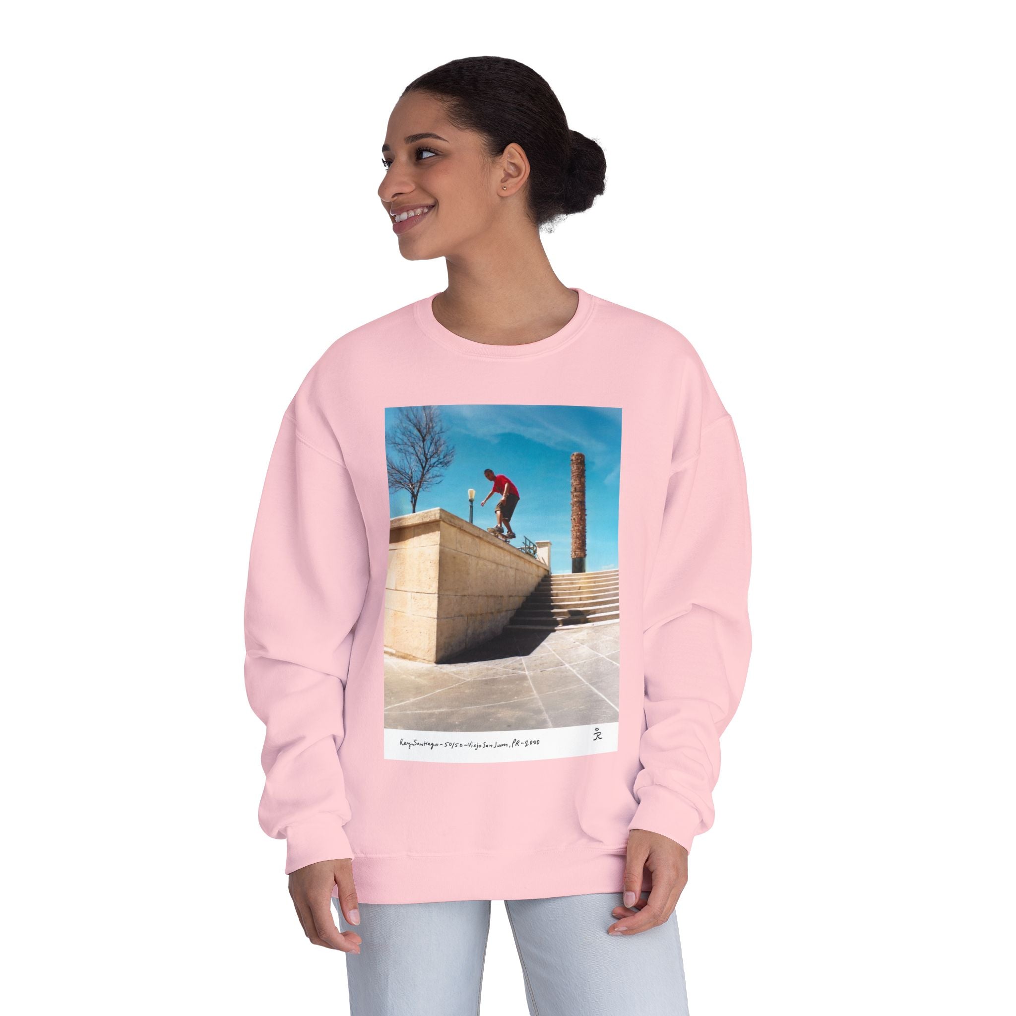 Skateboarding Photo Crewneck Sweatshirt — Urban Skateboarder Graphic