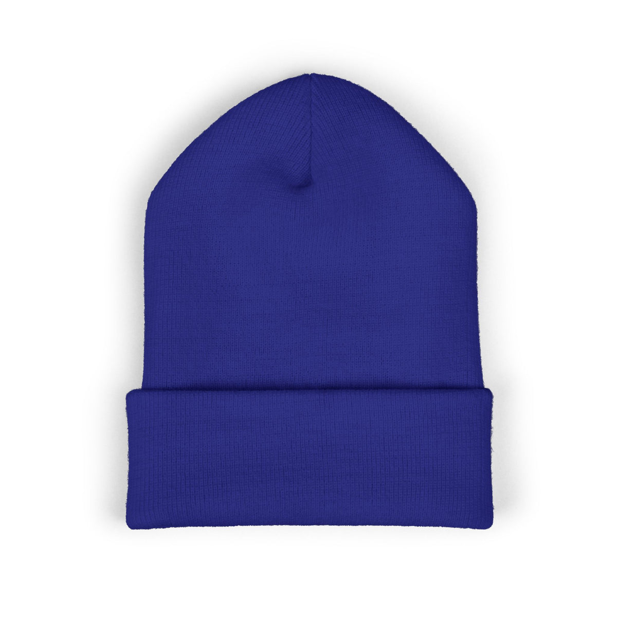 Embroidered Gold Badge Cuffed Beanie — Classic Winter Knit Hat