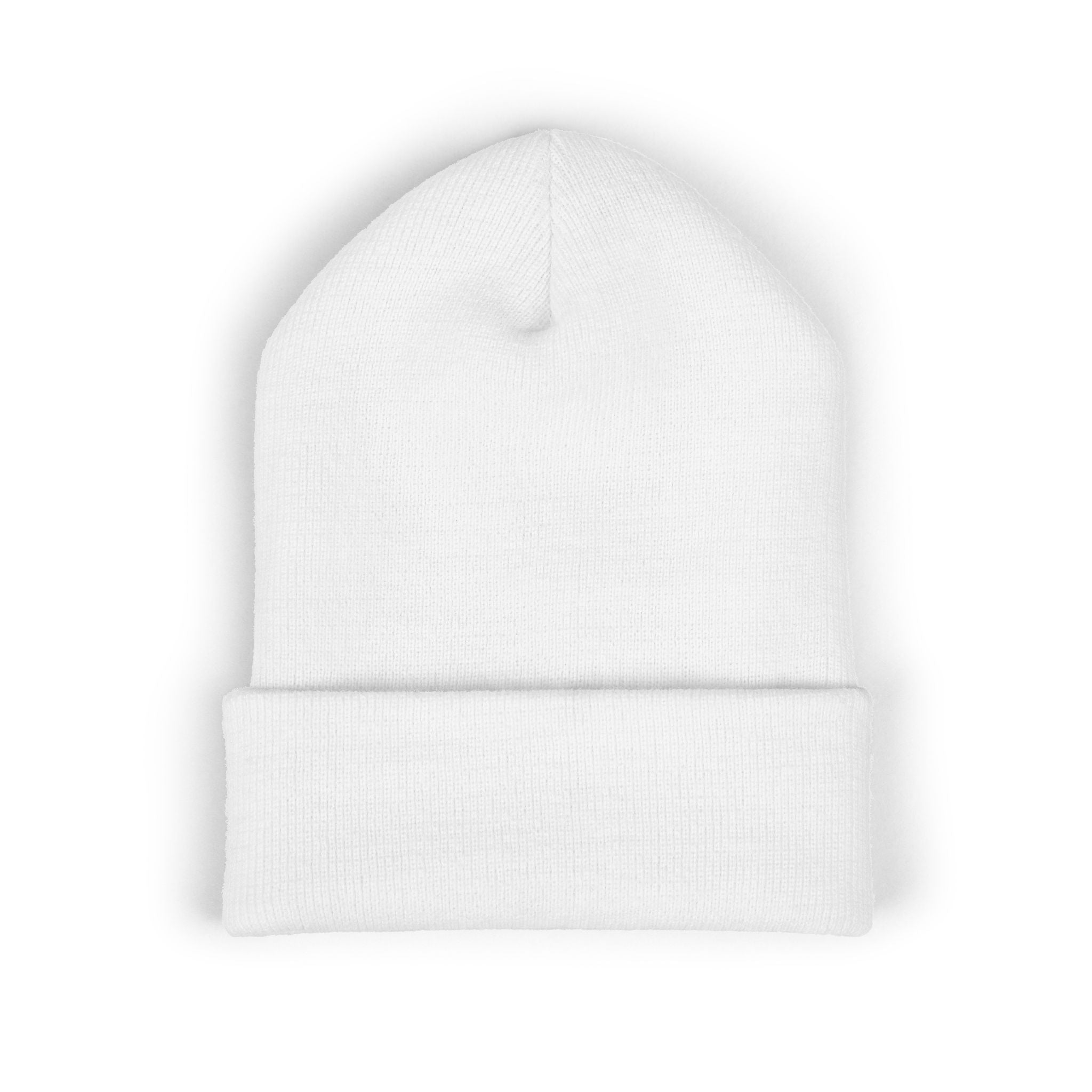 Embroidered Gold Badge Cuffed Beanie — Classic Winter Knit Hat