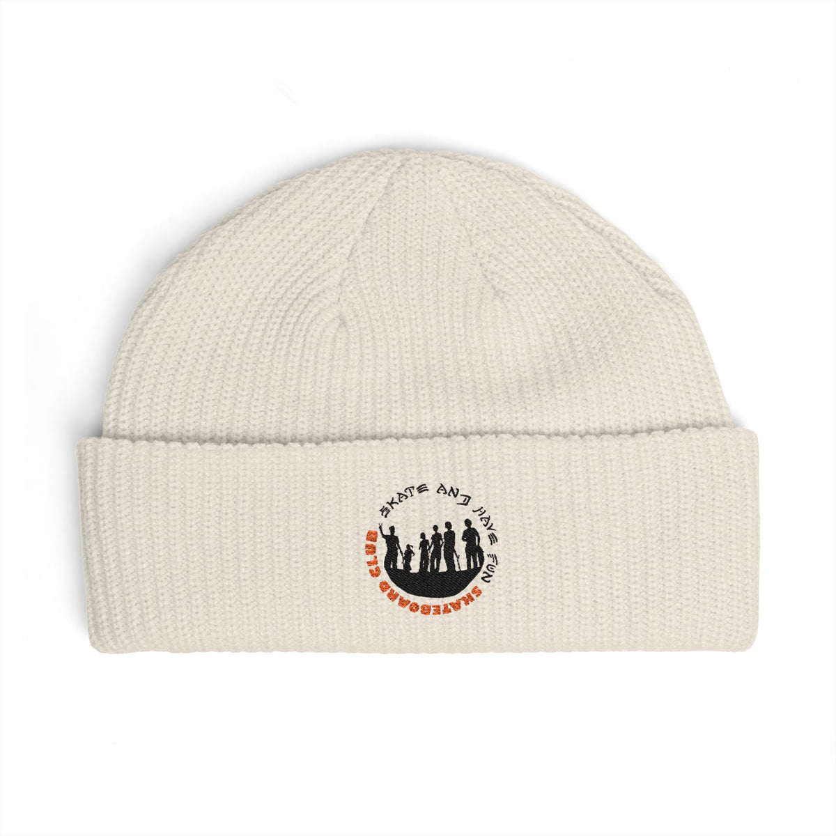 Cuffed Beanie — Rustic Mountain Silhouette Embroidered Knit Hat