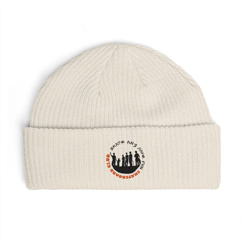 Cuffed Beanie — Rustic Mountain Silhouette Embroidered Knit Hat
