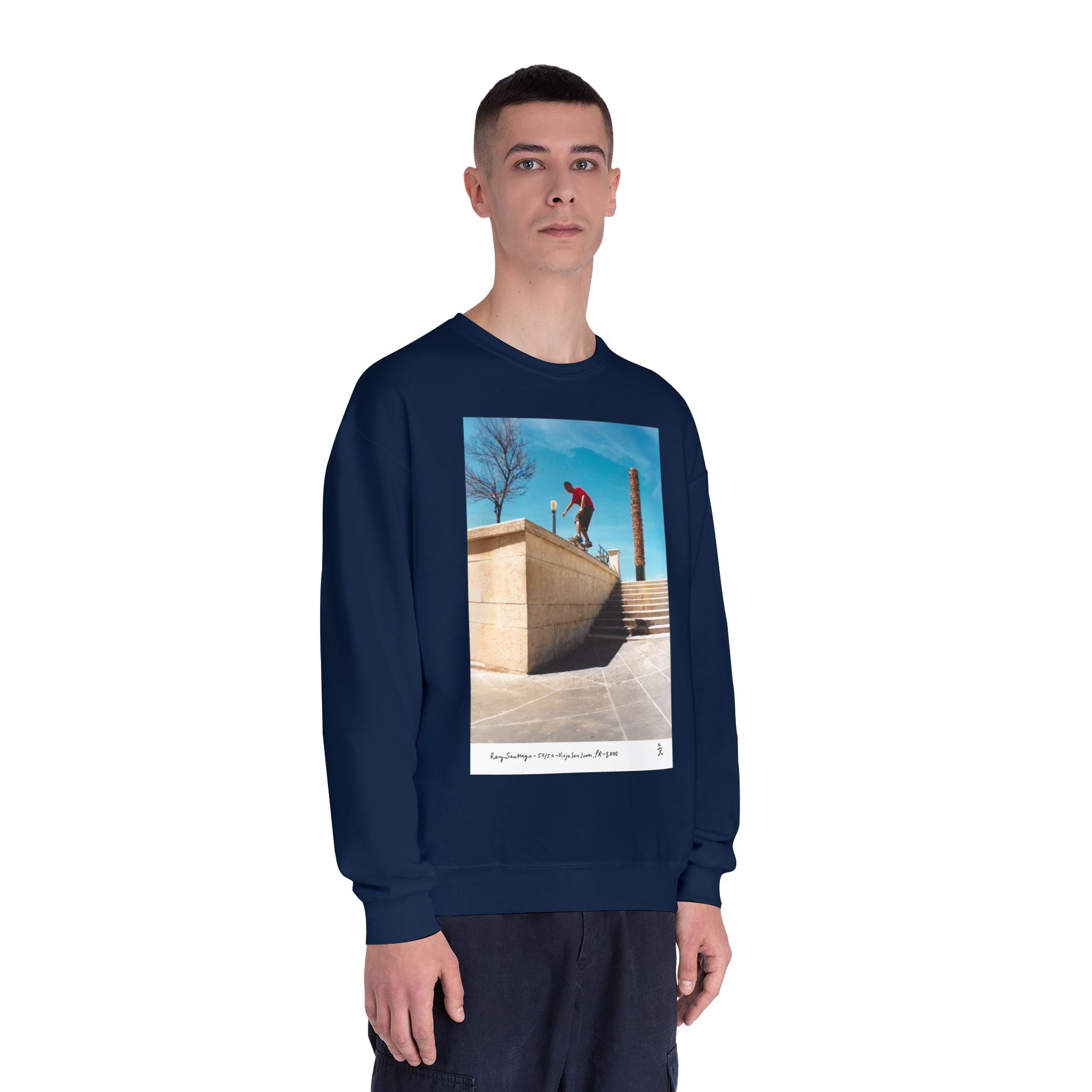 Skateboarding Photo Crewneck Sweatshirt — Urban Skateboarder Graphic